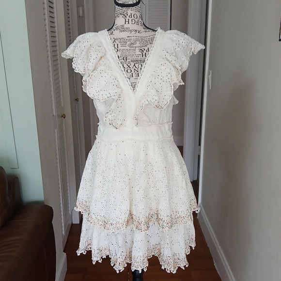 FARM RIO Eyelet patch beaded mini dress off-white - Picture 2 of 16